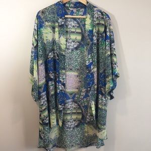 VALERIE STEVENS Sheer Kimono Boho Feathers Small